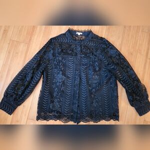 Ultra Pink Navy Lace Floral Blouse